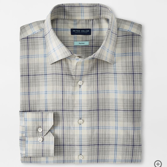 Peter Millar Crown Crafted Axe Winter Soft Twill Shirt Flex Finish British Grey - Picture 15 of 16